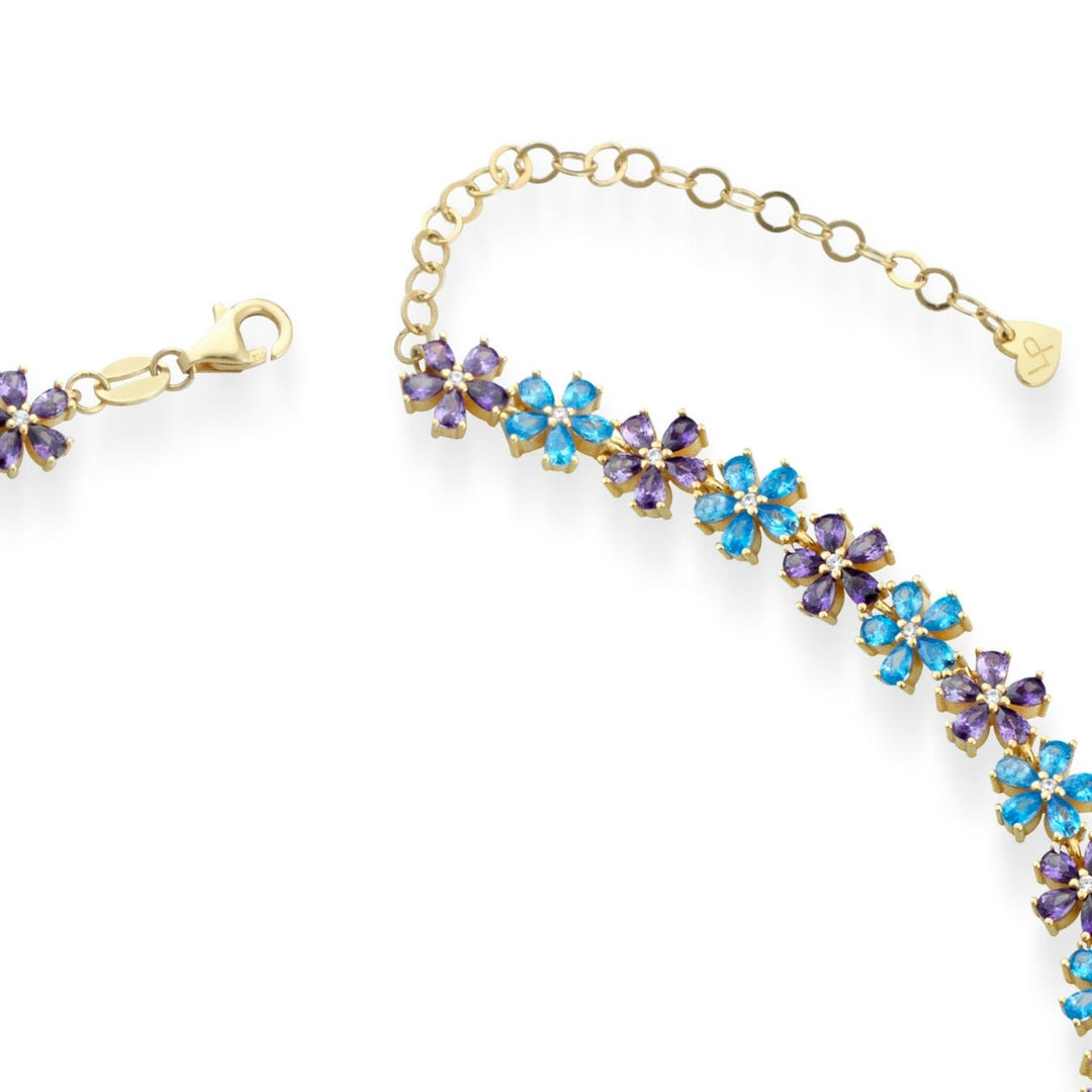 Girocollo fiori zirconi viola e azzurri