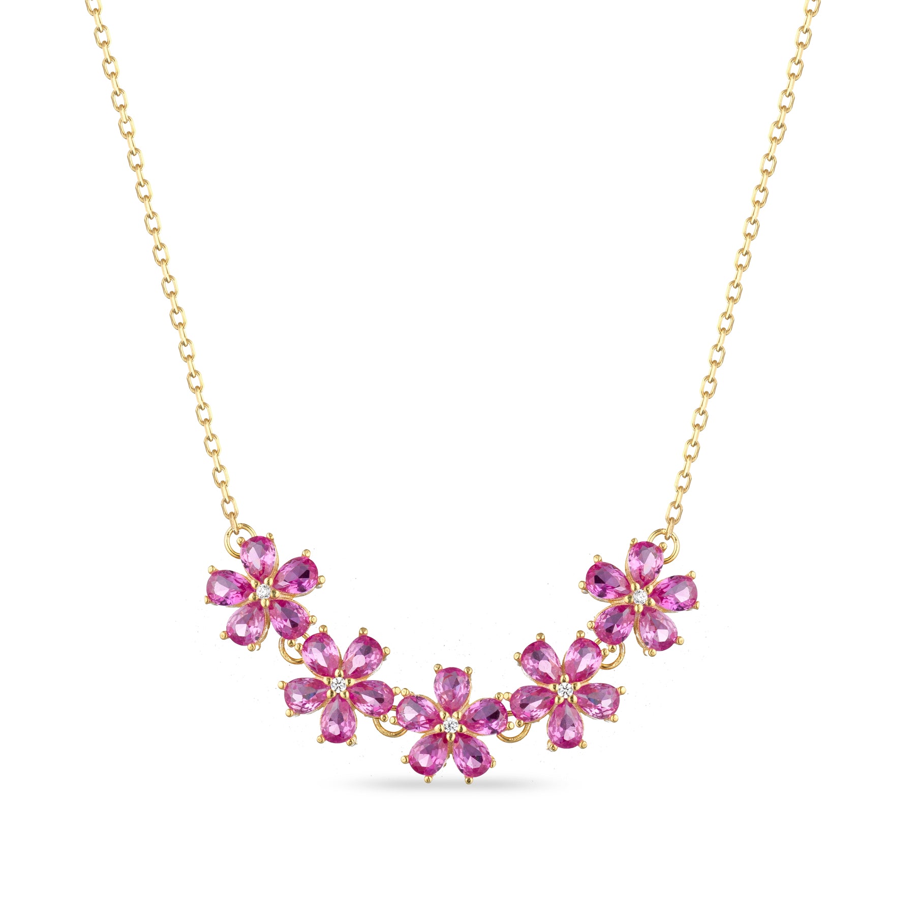 Collana Religiosa Con Ciondolo A Fiore Esagonale E Pietra Naturale Rosa – Placcata Oro, Lunghezza Regolabile 45-50 Cm