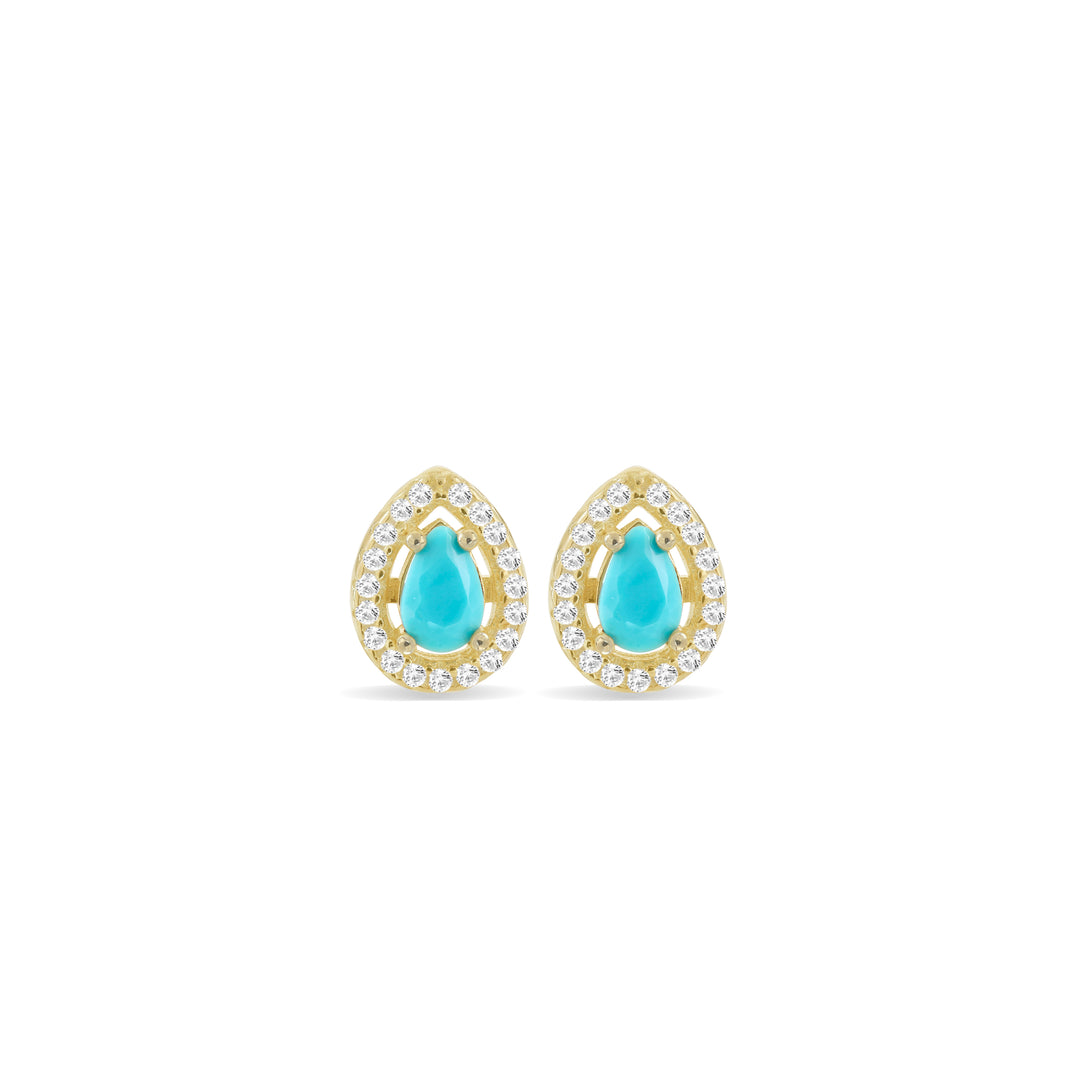 Orecchini goccia turchese, argento 925, pietra taglio goccia color turchese, zirconi bianchi, placcatura oro giallo 18kt - Laura P. Jewels