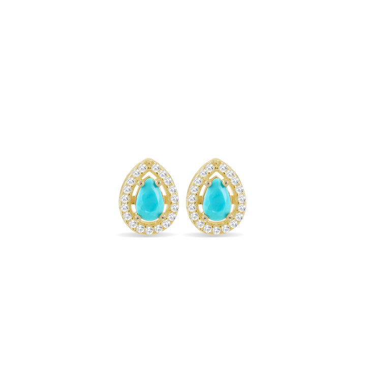 Orecchini goccia turchese, argento 925, pietra taglio goccia color turchese, zirconi bianchi, placcatura oro giallo 18kt - Laura P. Jewels