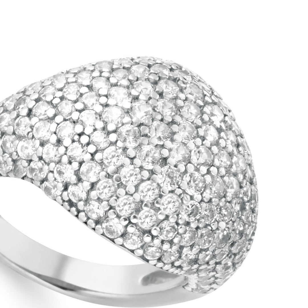 Anello chevalier, argento 925, zirconi bianchi, placcatura oro bianco - Laura P. Jewels