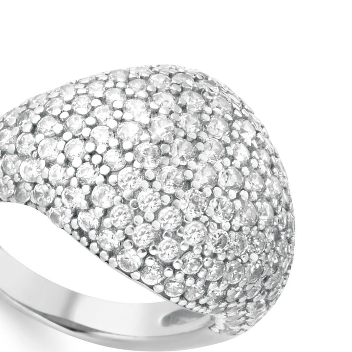 Anello chevalier, argento 925, zirconi bianchi, placcatura oro bianco - Laura P. Jewels