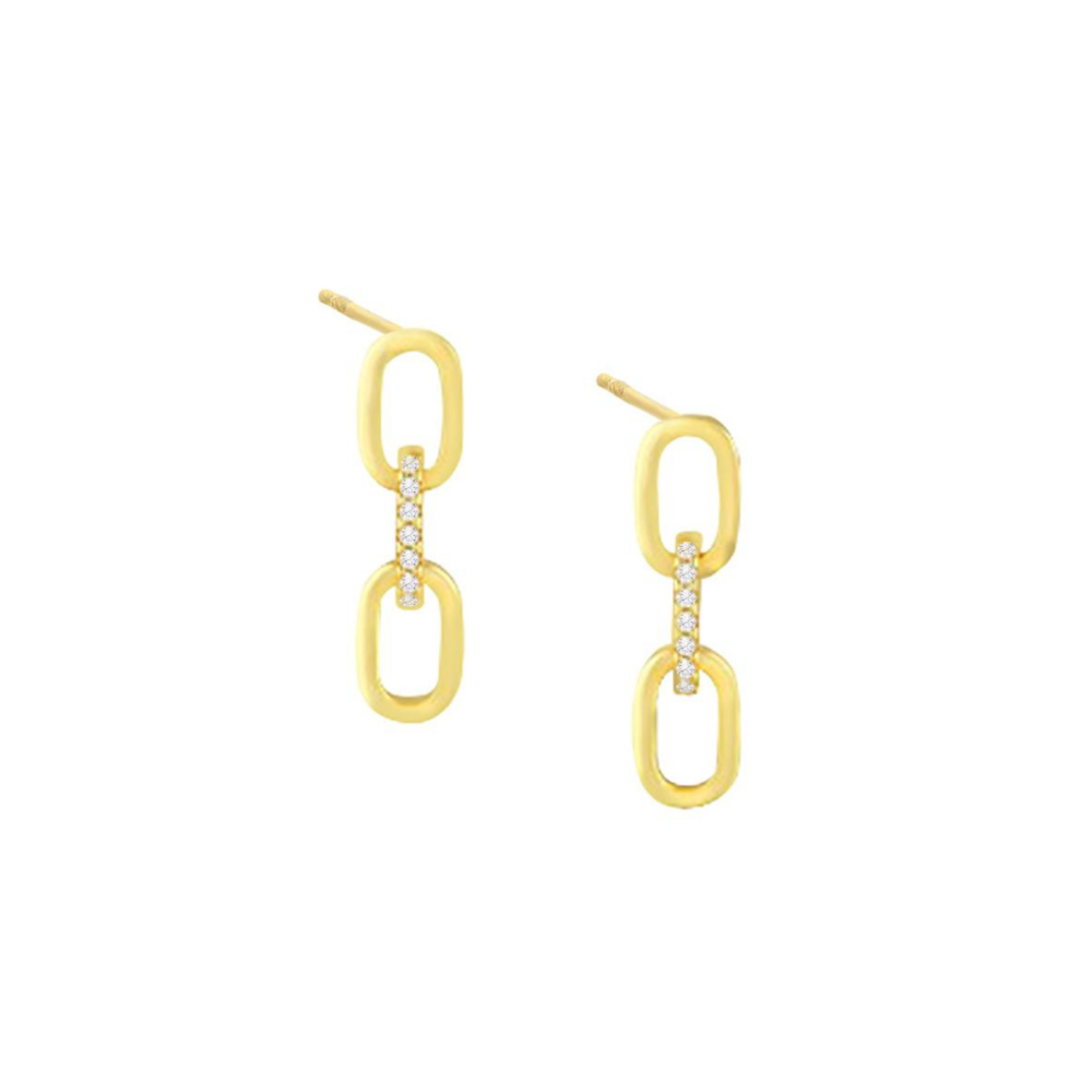Orecchini maglia marina, argento 925, zirconi bianchi, placcatura oro giallo 18kt - Laura P. Jewels