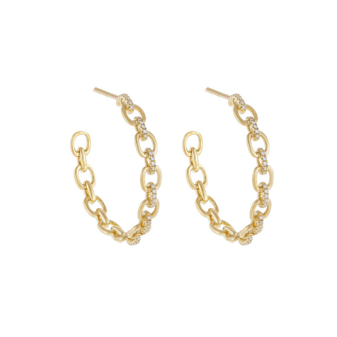 Orecchini cerchio maglia marina, argento 925, zirconi bianchi, placcatura oro giallo 18kt - Laura P. Jewels