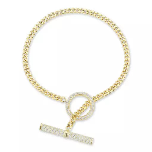 Bracciale chiusura t bar argento 925 zirconi bianchi placcatura oro giallo 18kt - Laura P. Jewels