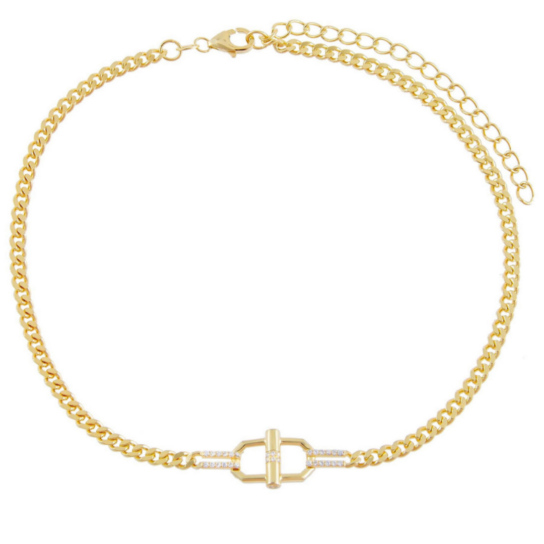 Choker centrale argento 925 zirconi bianchi placcatura oro giallo 18kt - Laura P. Jewels