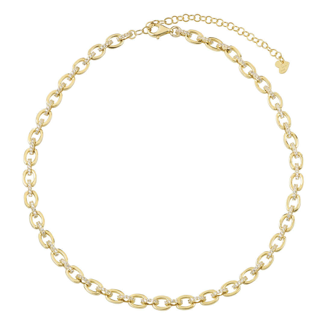 Choker in maglia marina argento 925 zirconi bianchi placcatura oro giallo 18kt - Laura P. Jewels