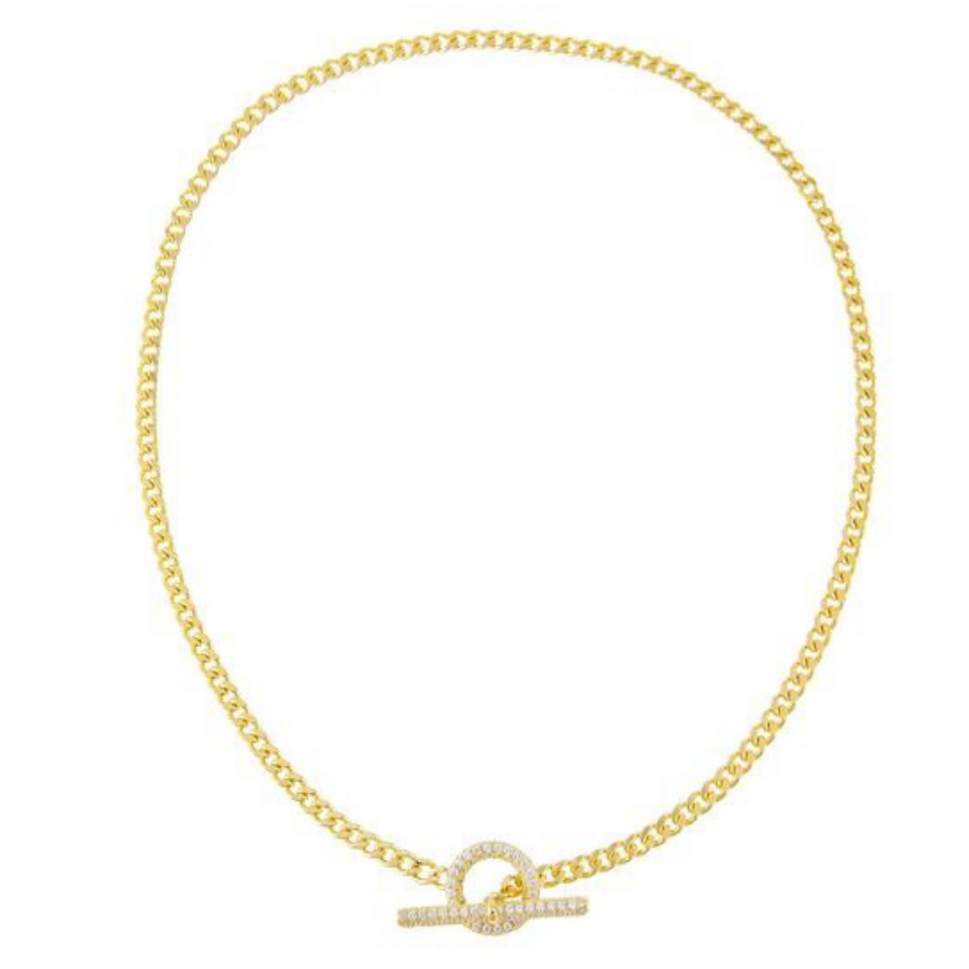 Girocollo T Bar argento 925, zirconi bianchi, placcatura oro giallo 18kt - Laura P. Jewels