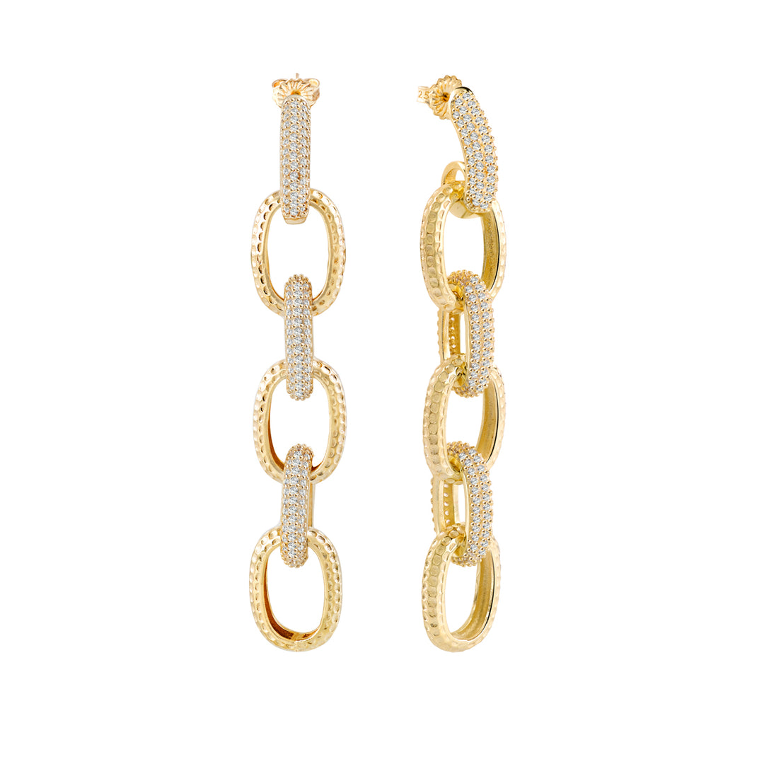 Orecchini lunghi, argento 925, zirconi bianchi, placcatura oro giallo 18kt - Laura P. Jewels