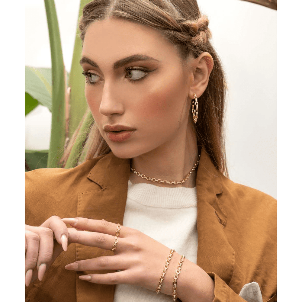 Anello catena argento 925 in maglia marina e zirconi bianchi placcatura oro giallo - Laura P. Jewels