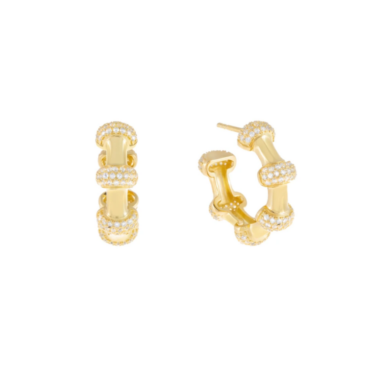 Orecchini cerchio, argento 925, zirconi bianchi, placcatura oro giallo 18kt - Laura P. Jewels