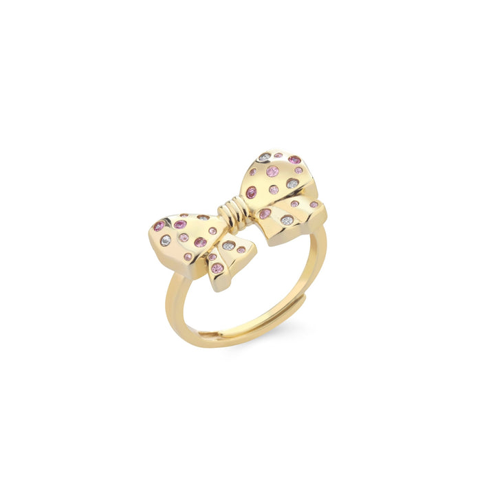 Anello fiocco zirconi rosa