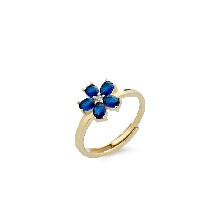 Anello fiore zirconi blu