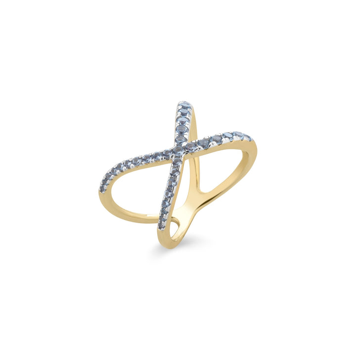 Anello incrocio zirconi sky blu