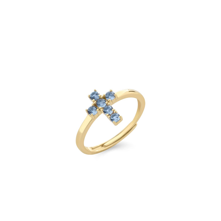 Anello crocetta zirconi sky blu