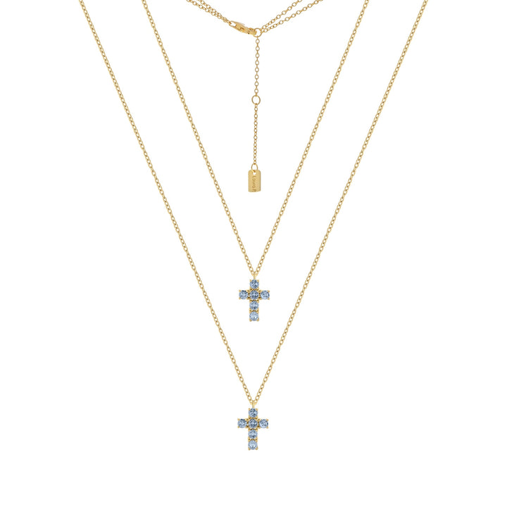 Collana doppia crocetta zirconi sky blu