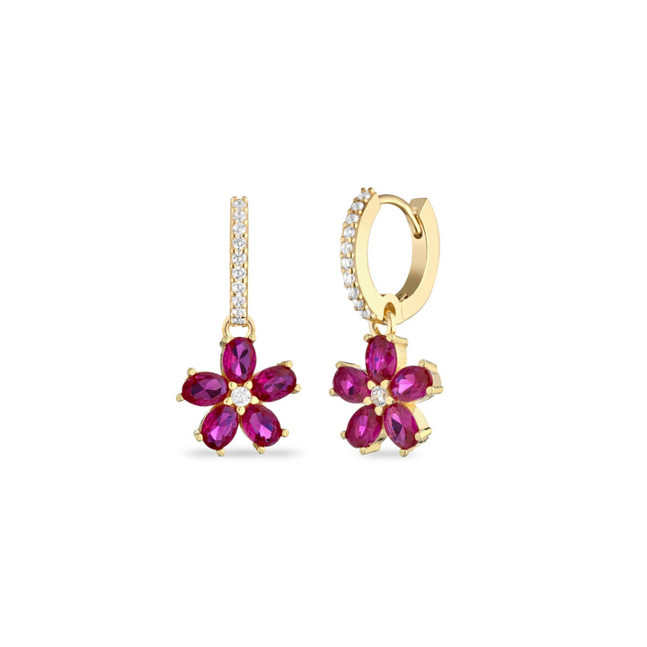 Orecchini hoops charms fiore magenta