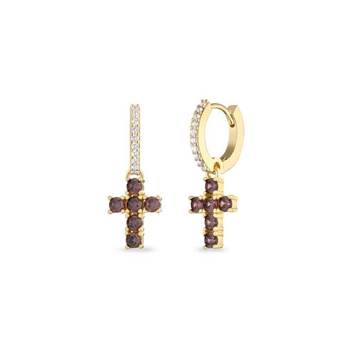 Orecchini hoops charms croce brown