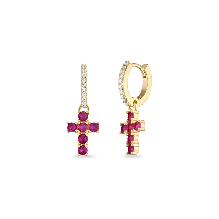 Orecchini hoops charms croce magenta