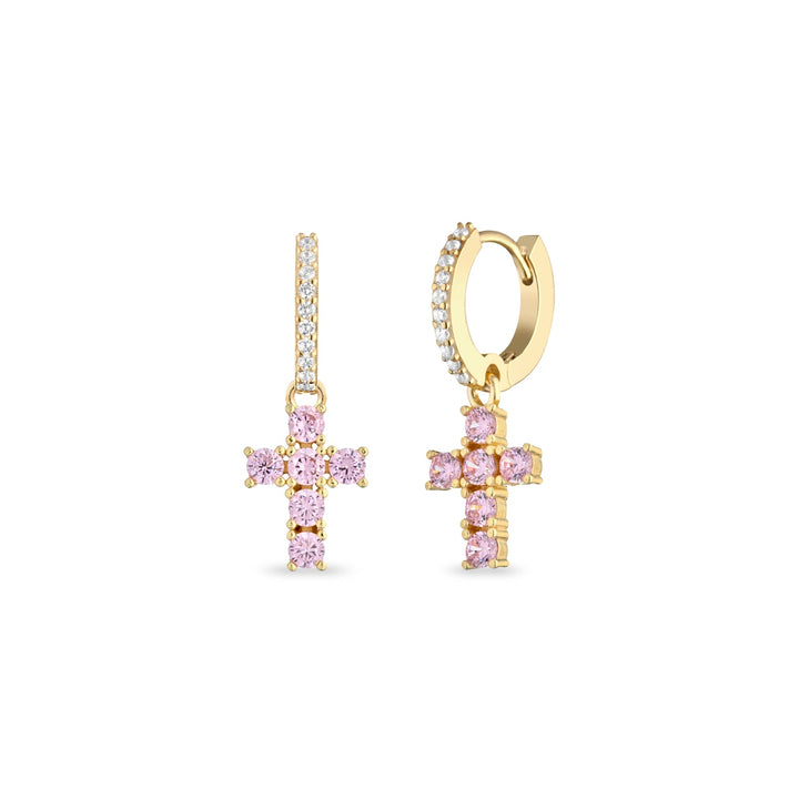 Orecchini hoops charms croce rosa