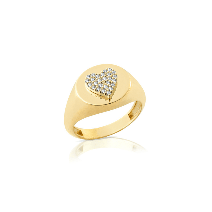 Anello con cuore centrale, argento 924, placcatura oro giallo 18kt, zirconi bianchi - Laura P. Jewels